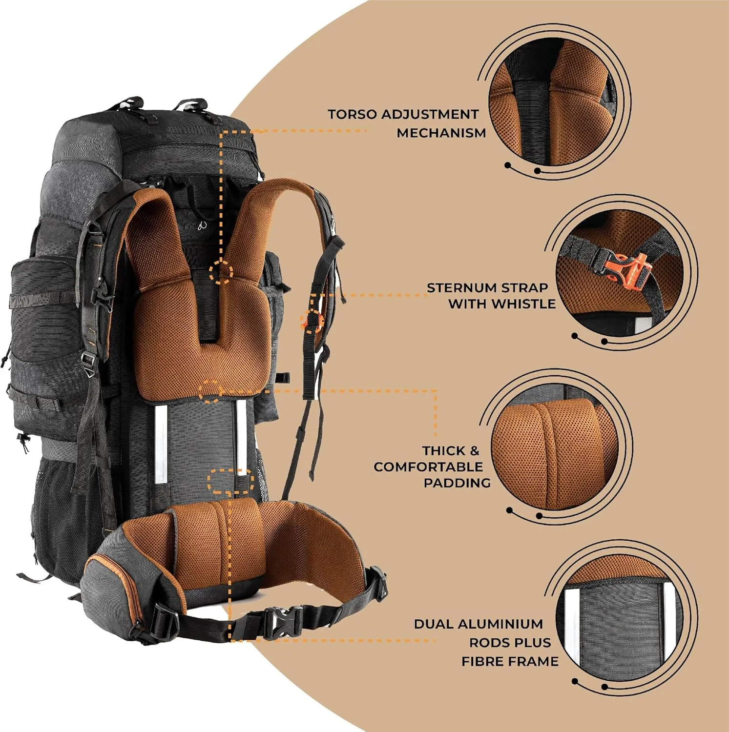 Walker Pro Internal Frame Rucksack for Trekking and Hiking (Black, 60)