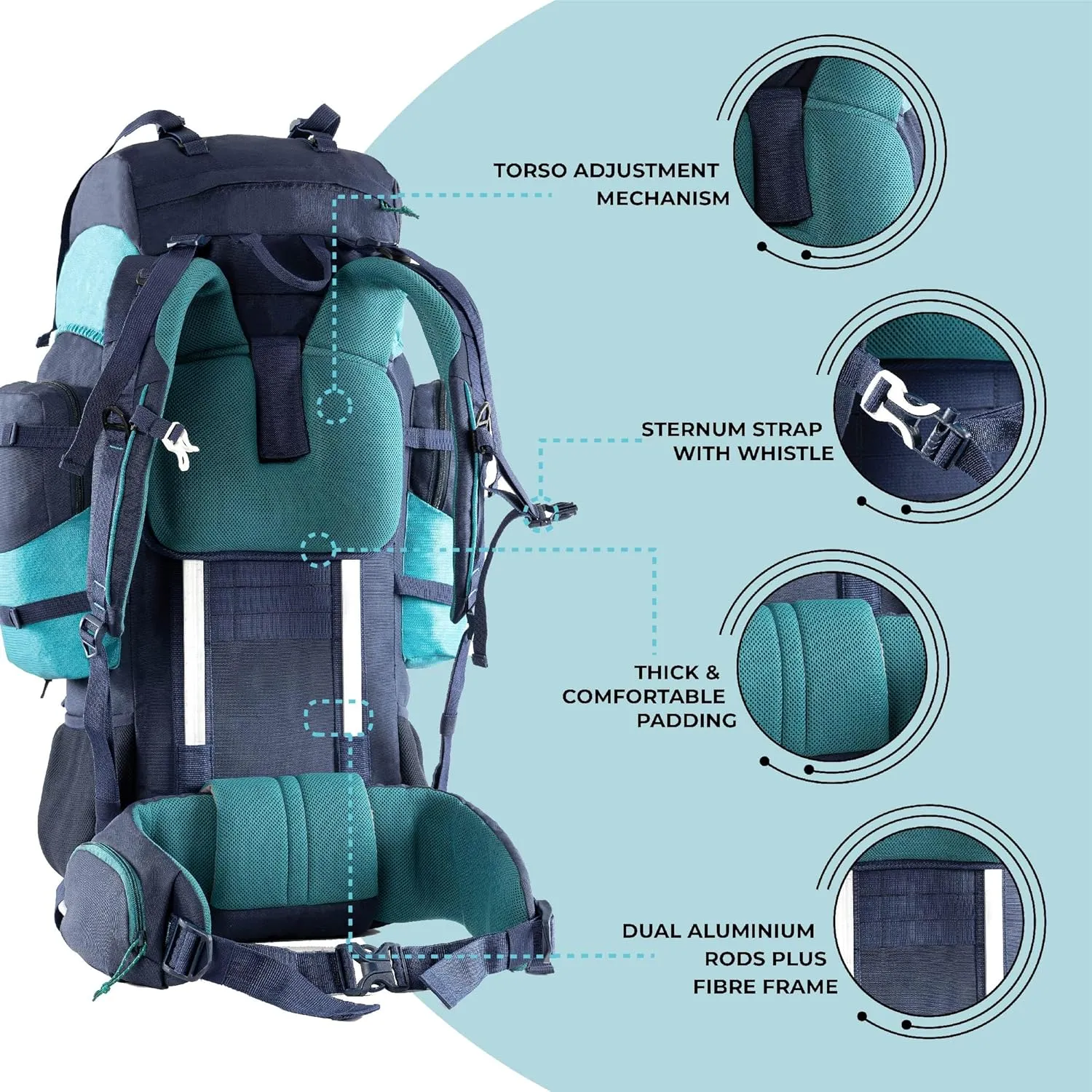 Walker Pro Rucksack for Trekking and Hiking (Navy Blue, 60)
