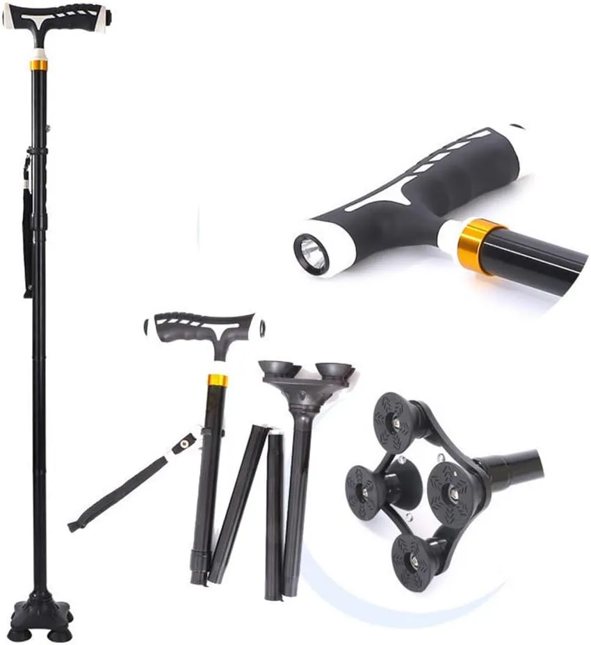 Walking Stick Walking Stick Height Adjustable Mobility aid with Integrated LED Lights Elderly Crutch Trekking Poles Non-Slip Unisex Telescopic Pole for Balance