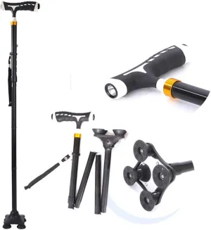 Walking Stick Walking Stick Height Adjustable Mobility aid with Integrated LED Lights Elderly Crutch Trekking Poles Non-Slip Unisex Telescopic Pole for Balance