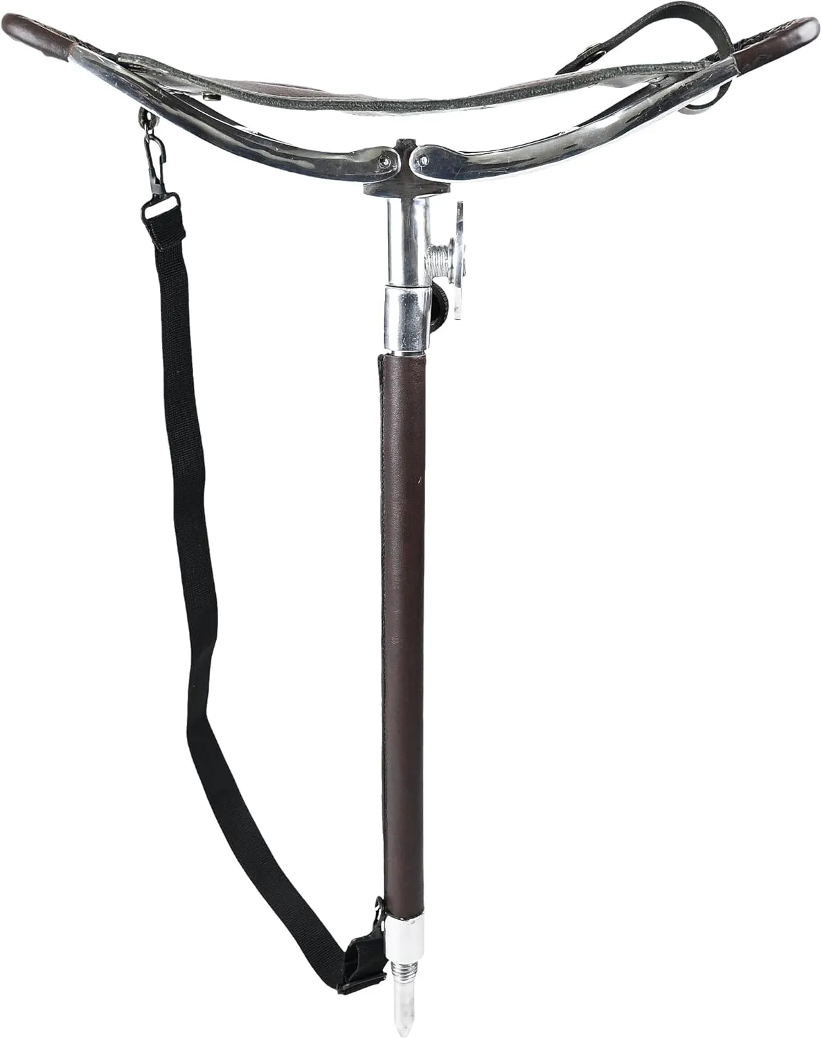 Walking Stick with Leather Seat Moon Shape Hunting Chair Adjustable Outdoor Shooting Stick Trekking Stool Camping Chair Foldable Seat Hiking Stick