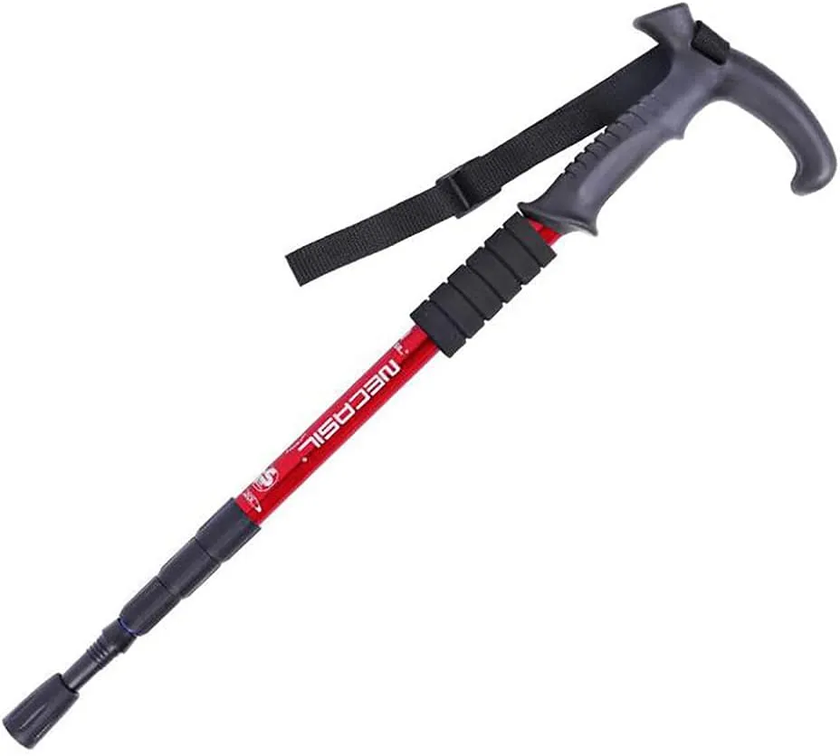 Walking Stick,Trekking Poles Walking Folding Cane with T Handle,Antishock,Quick Lock,Telescopic,Collapsible, Ultralight for Men Women, red