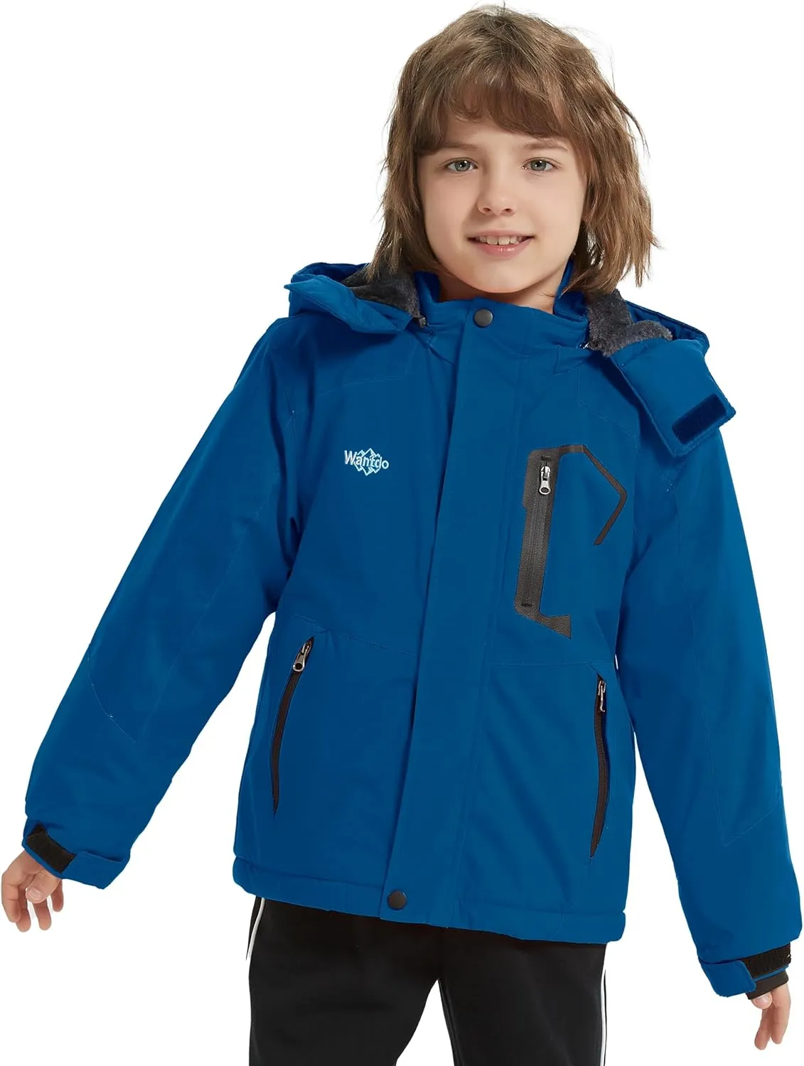 Wantdo Boy's Waterproof Ski Jacket Fleece Snowboarding Jackets Warm Thick Winter Coat Hooded Raincoats