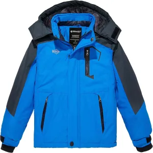 Wantdo Boy's Waterproof Ski Jacket Fleece Snowboarding Jackets Warm Thick Winter Coat Hooded Raincoats