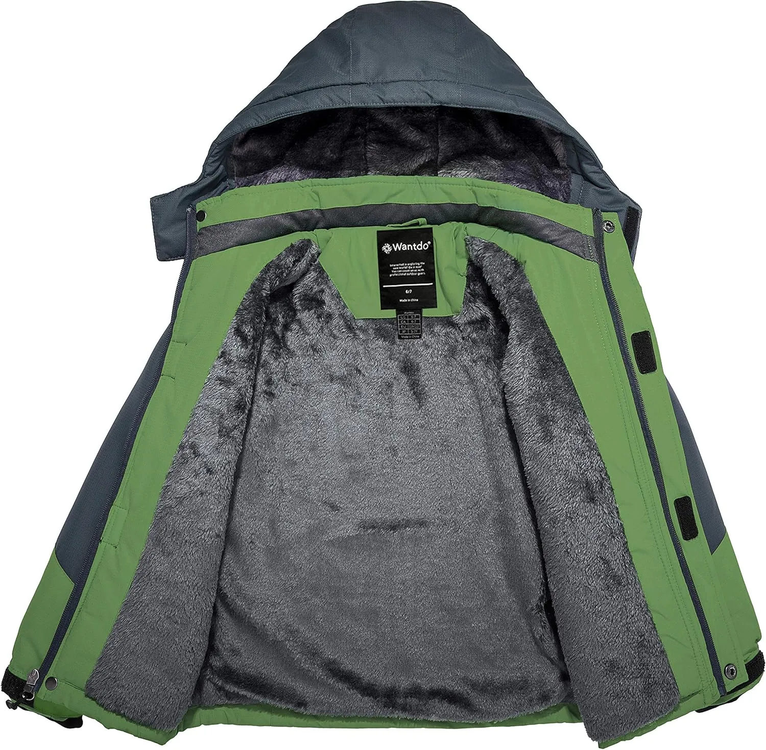 Wantdo Boy's Waterproof Ski Jacket Fleece Snowboarding Jackets Warm Thick Winter Coat Hooded Raincoats