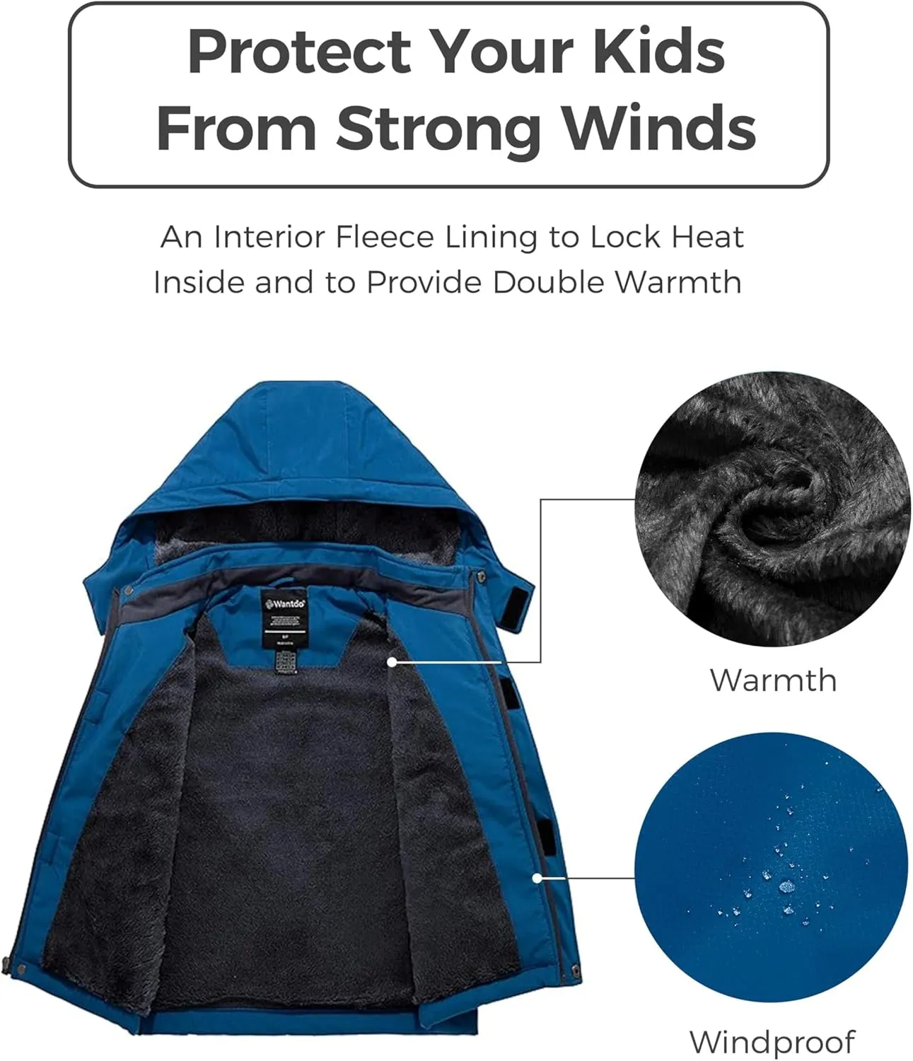 Wantdo Boy's Waterproof Ski Jacket Fleece Snowboarding Jackets Warm Thick Winter Coat Hooded Raincoats