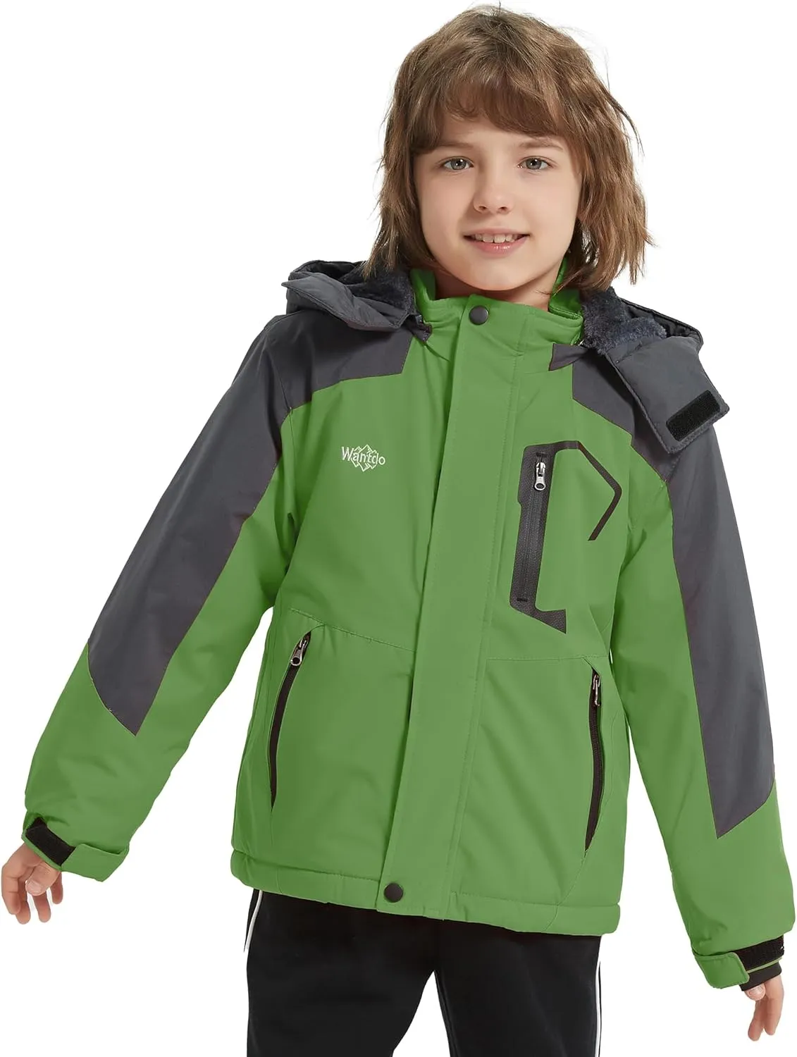 Wantdo Boy's Waterproof Ski Jacket Fleece Snowboarding Jackets Warm Thick Winter Coat Hooded Raincoats