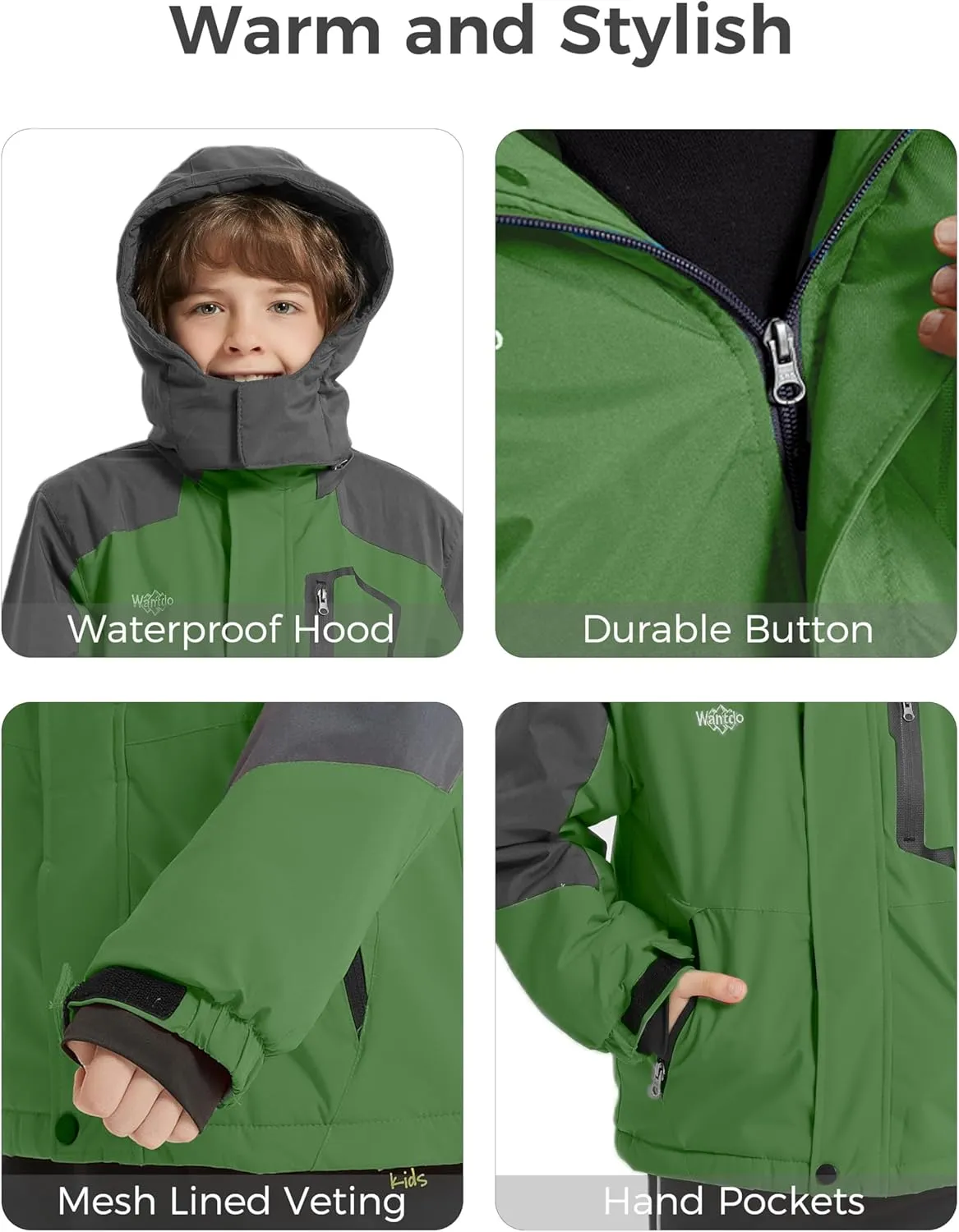 Wantdo Boy's Waterproof Ski Jacket Fleece Snowboarding Jackets Warm Thick Winter Coat Hooded Raincoats