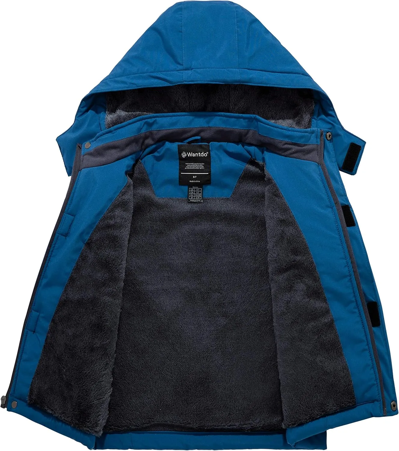 Wantdo Boy's Waterproof Ski Jacket Fleece Snowboarding Jackets Warm Thick Winter Coat Hooded Raincoats