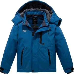 Wantdo Boy's Waterproof Ski Jacket Fleece Snowboarding Jackets Warm Thick Winter Coat Hooded Raincoats