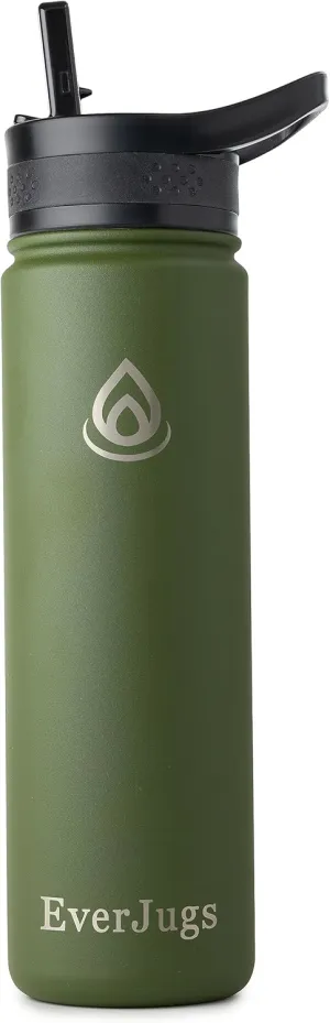 Water Bottle - 22 Oz, Wide Mouth, Premium Stainless Steel Bottle with Straw Lid, Double Walled Vacuum Insulated, Thermo Mug, Metal Flask, Leak Proof, Eco-Friendly