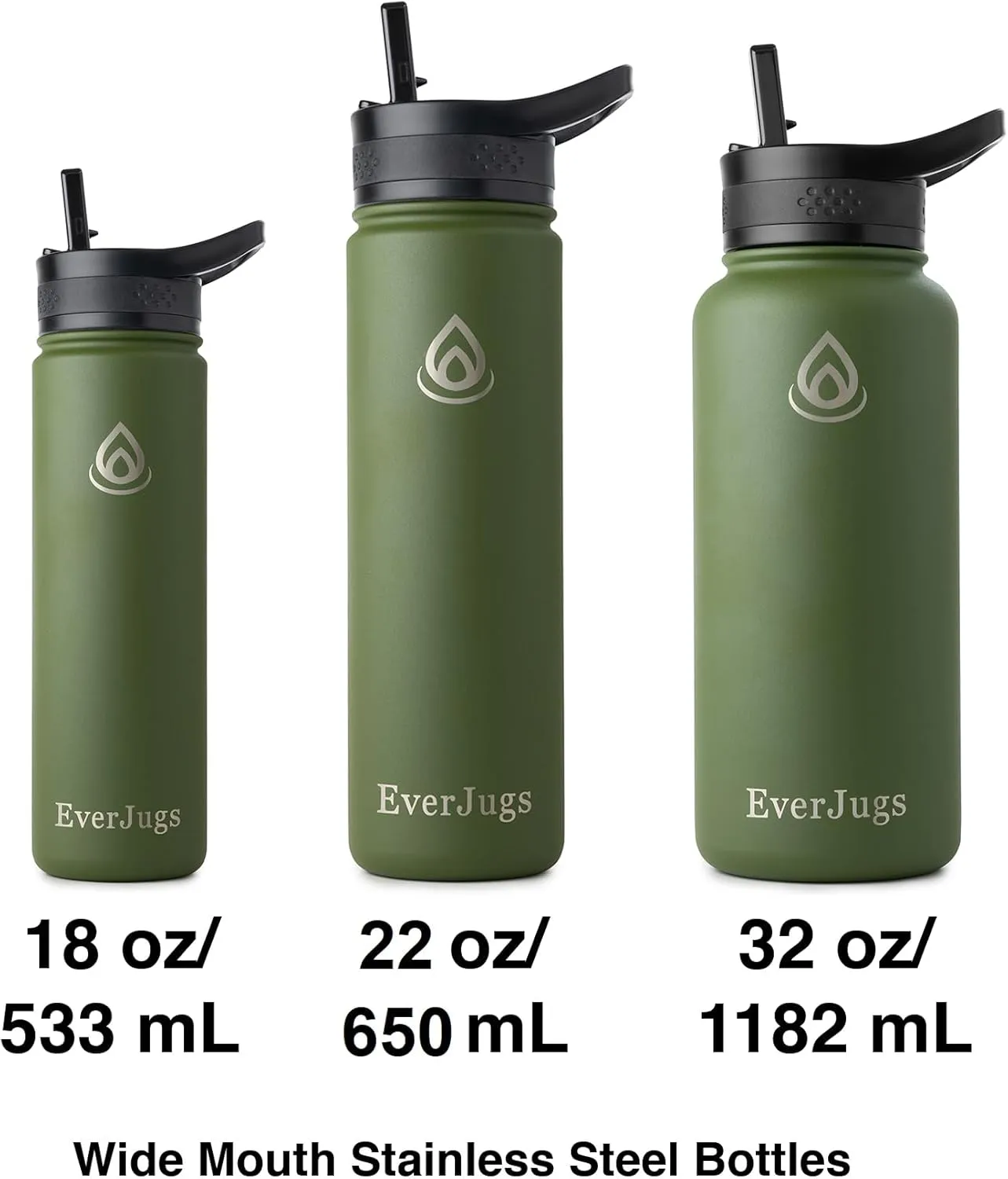 Water Bottle - 22 Oz, Wide Mouth, Premium Stainless Steel Bottle with Straw Lid, Double Walled Vacuum Insulated, Thermo Mug, Metal Flask, Leak Proof, Eco-Friendly