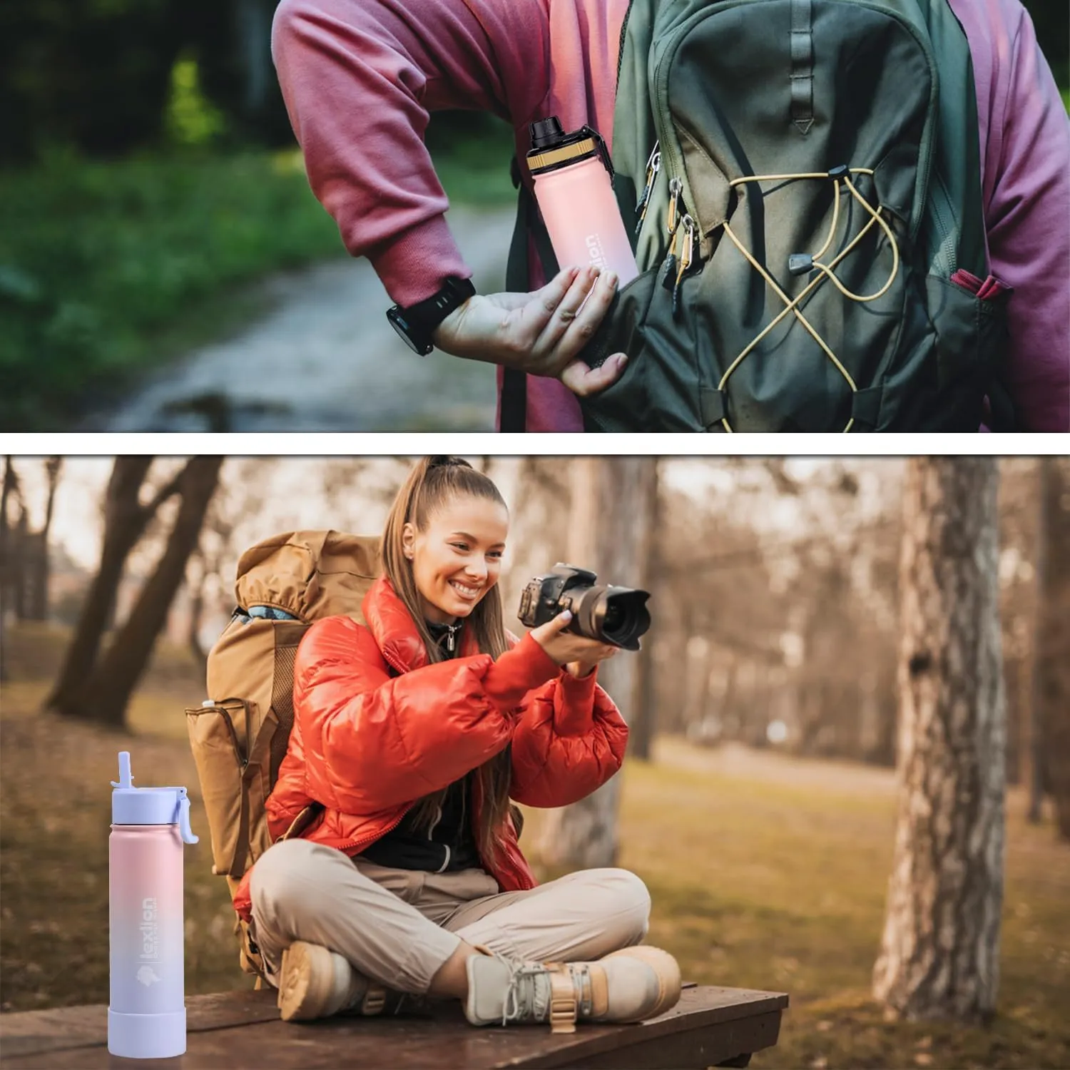 Water Bottle 22oz, Triple Walled Insulated Stainless Steel Reusable Bottle, Silicone Sleeve, 2 Lids (Spout lid & Straw lid w/2 straw), Metal Mug Gallon, BPA Free, Pinky