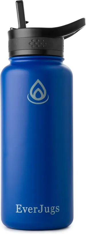 Water Bottle - 32 Oz, Wide Mouth, Premium Stainless Steel Bottle with Straw Lid, Double Walled Vacuum Insulated, Thermo Mug, Metal Flask, Leak Proof, Eco-Friendly