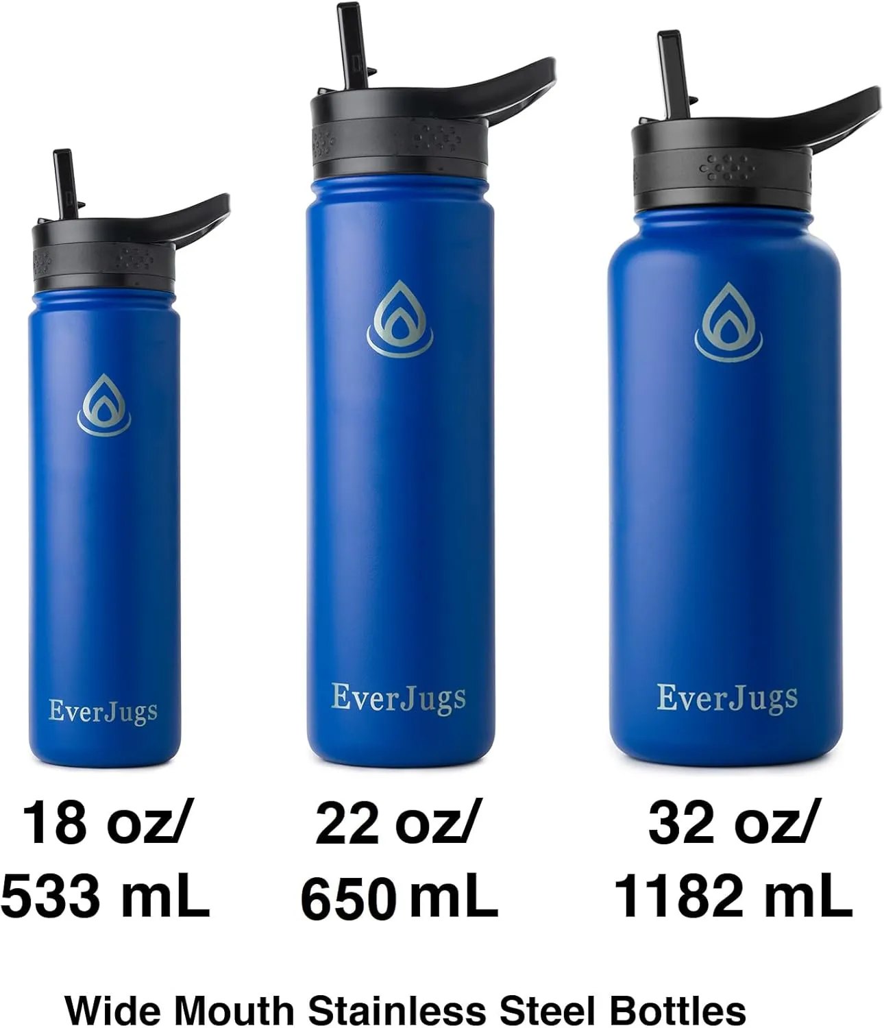 Water Bottle - 32 Oz, Wide Mouth, Premium Stainless Steel Bottle with Straw Lid, Double Walled Vacuum Insulated, Thermo Mug, Metal Flask, Leak Proof, Eco-Friendly