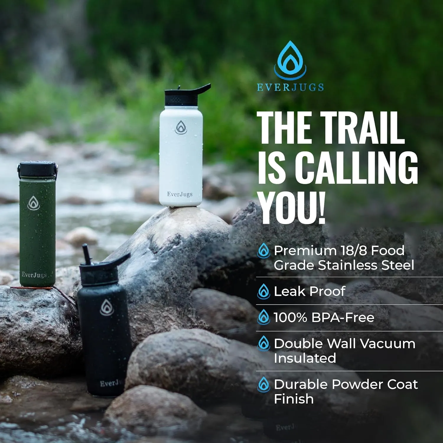 Water Bottle - 32 Oz, Wide Mouth, Premium Stainless Steel Bottle with Straw Lid, Double Walled Vacuum Insulated, Thermo Mug, Metal Flask, Leak Proof, Eco-Friendly