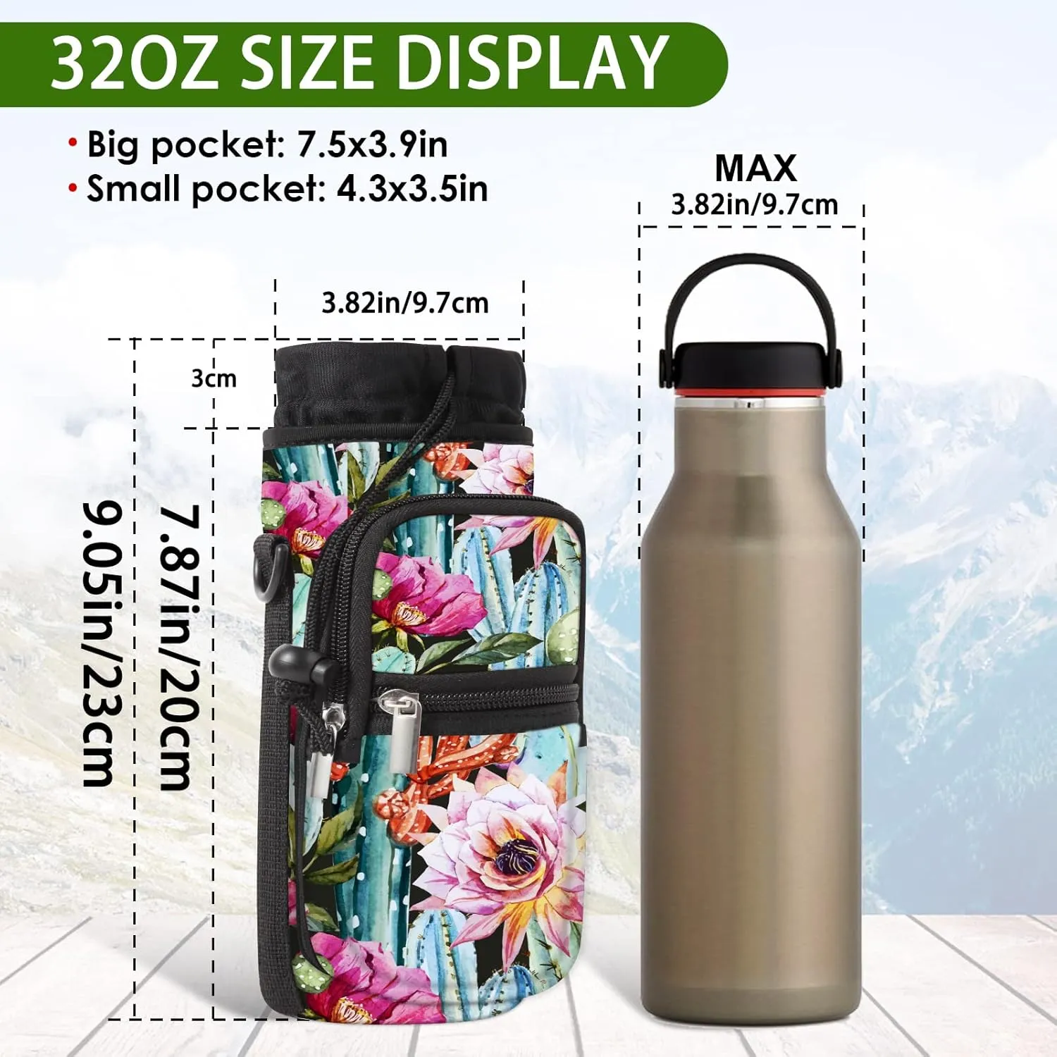 Water Bottle Carrier Bag Holder 25oz 32oz 40oz 64oz Insulated Water Bottle Sling Sleeve Case Cover with Strap Pockets
