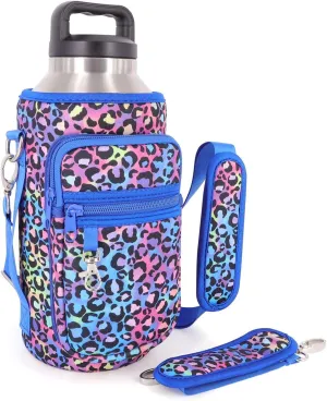 Water Bottle Holder Sling Bag Sleeve Carrier 32oz 40oz 64oz, Insulated Crossbody Water Bottle Case Cover with Padded Strap and 2 Pockets for Walking Hiking Camping