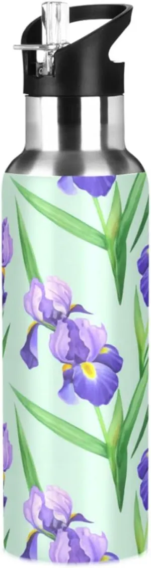 Watercolor Flowers Sports Water Bottle with Straw, 22oz BPA Free Stainless Steel Vacuum Insulated Bottle for Gym Fitness Outdoor