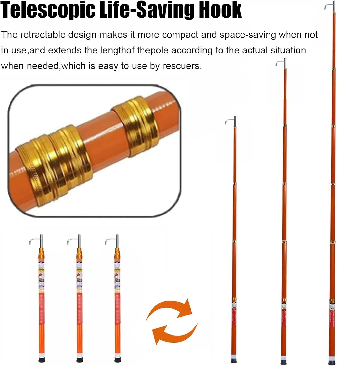 WDJBPSH Protable Fibreglass Boating Hooks with Telescopic Rod, Night Reflective Salvage Pole for Swimming & Boat, 4 5 6 M Lenght Professional Rescue Equipment Tool
