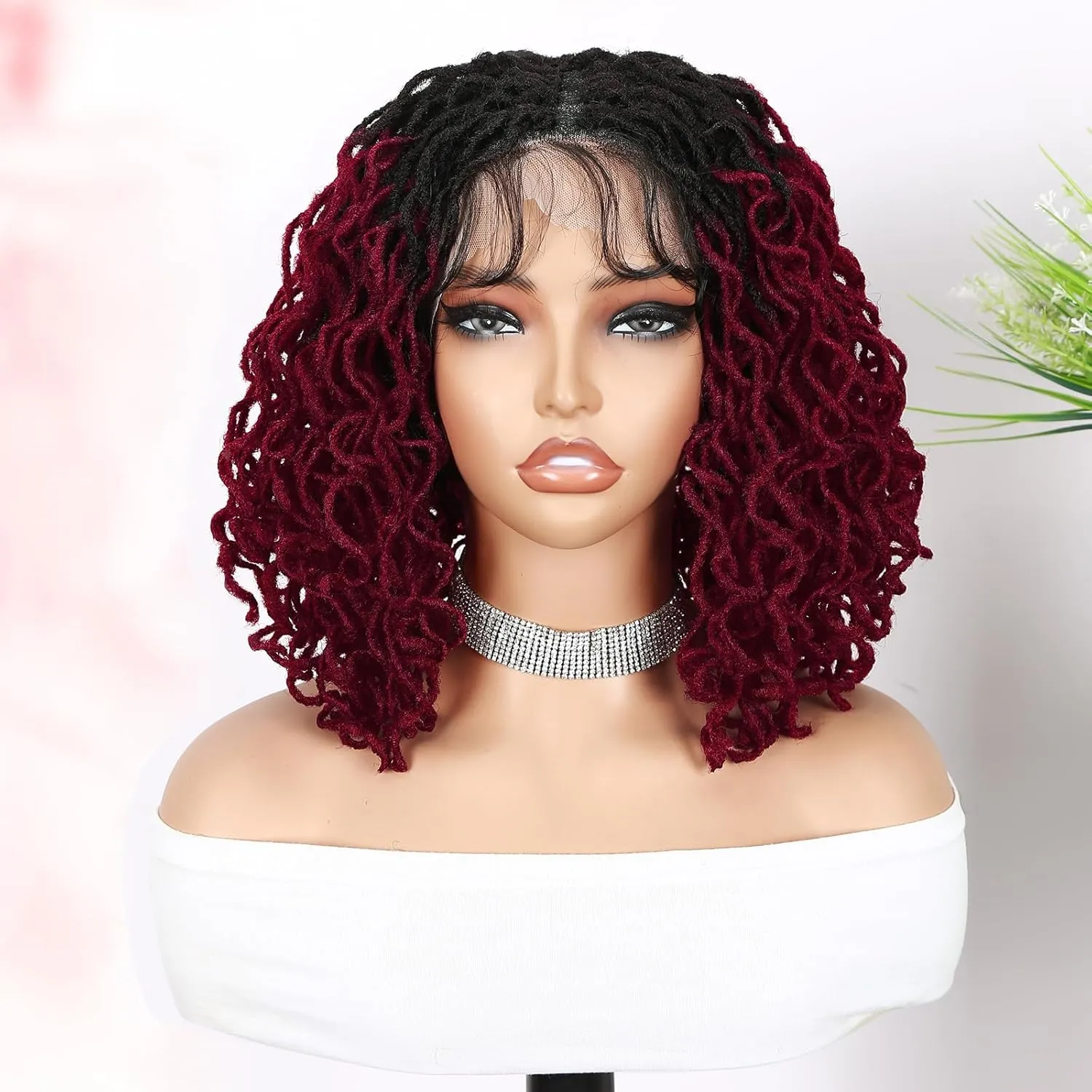 WIGER Double Full Lace Dreadlock Wig for Women Knotless Curly Bob Lace Frontal Micro Locs Hair Wigs with Baby Hair Ombre BUG Glueless Mini Twist Wigs African American Hair Afro Curly Faux Locs Wig