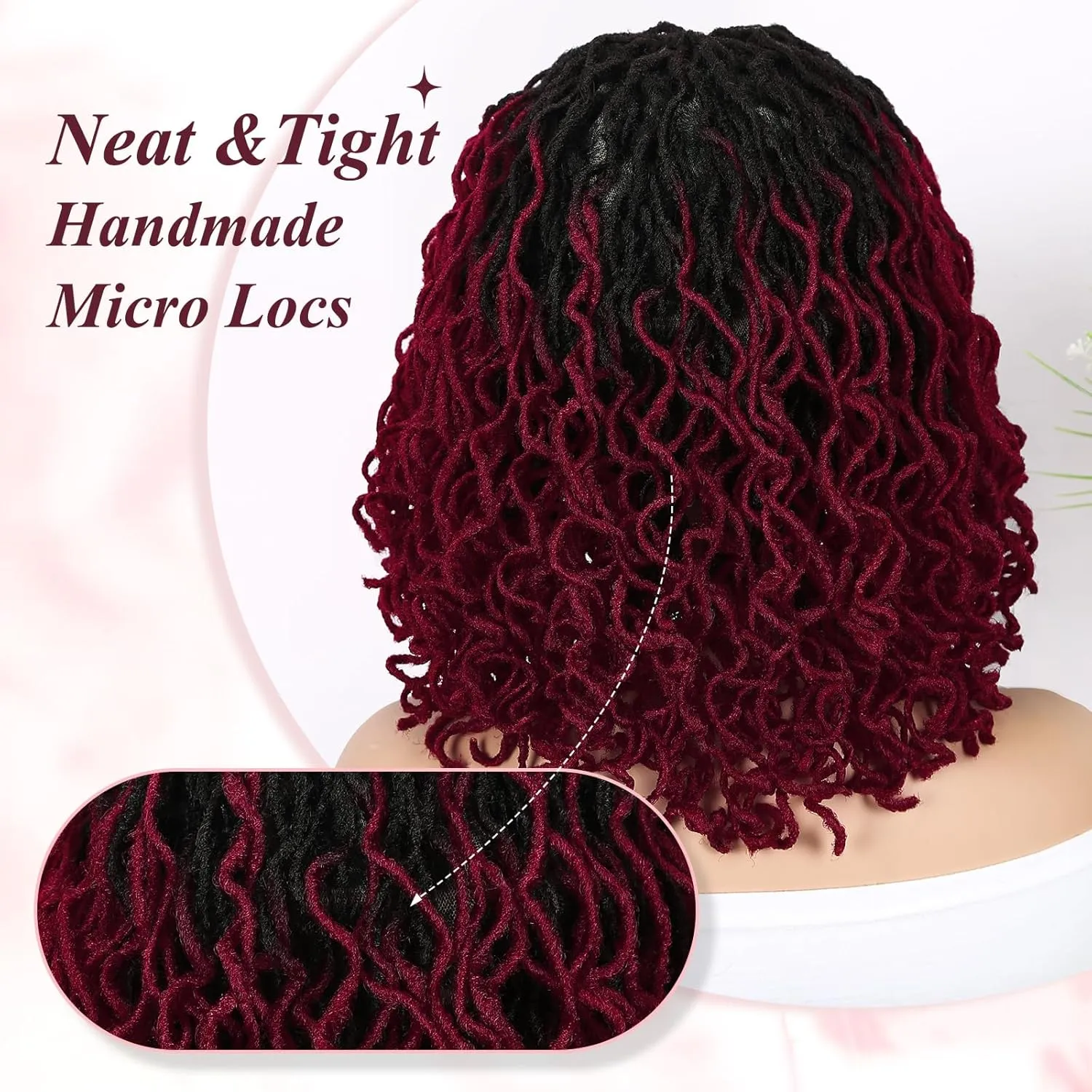 WIGER Double Full Lace Dreadlock Wig for Women Knotless Curly Bob Lace Frontal Micro Locs Hair Wigs with Baby Hair Ombre BUG Glueless Mini Twist Wigs African American Hair Afro Curly Faux Locs Wig