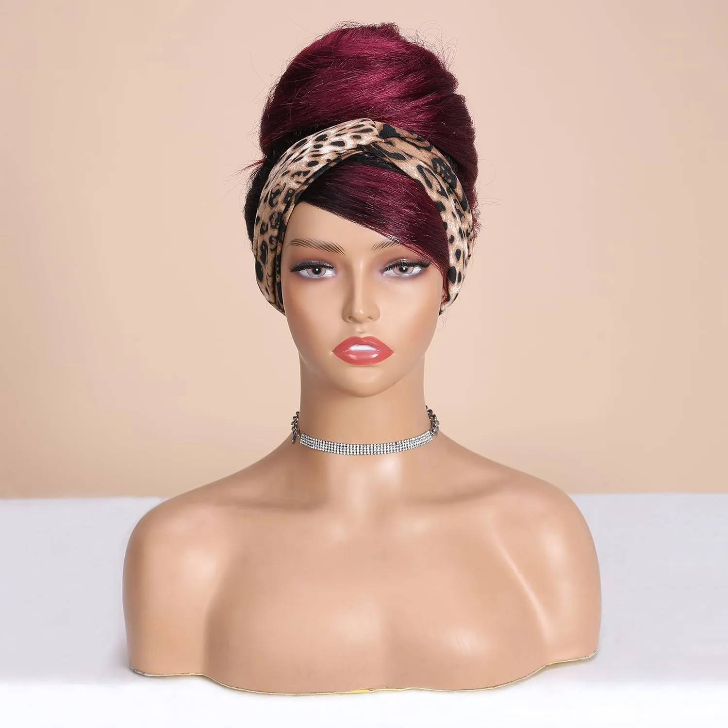 WIGNEE Red Kinky Straight Headband Wig for Women 22 Inches Burgundy Kinky Wig Yaki Straight Wigs with Black Headband Kinky Straight Wigs for Black Women (1-1B/BUG, 22 Inch)
