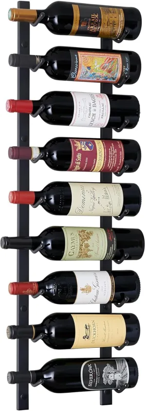 Wine Enthusiast N'FINITY 9 Bottle Wall Mounted Metal Wine Rack – Label Forward Wine Rack with Easy Installation - 3' Tall, 1 Column Deep (Black)