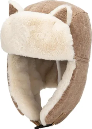 Winter Trapper Hat,Russian Ushanka Trooper Aviator Hats for Girl & Women,Snow Eskimo Hat with Ear Flaps for Cold Weather.