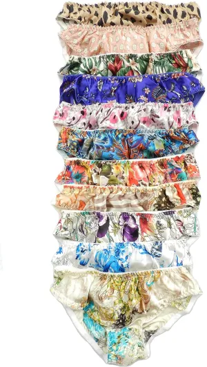 Womens Bikini Panties 100% Pure Silk Pattern 6 Pairs in One Economic Pack
