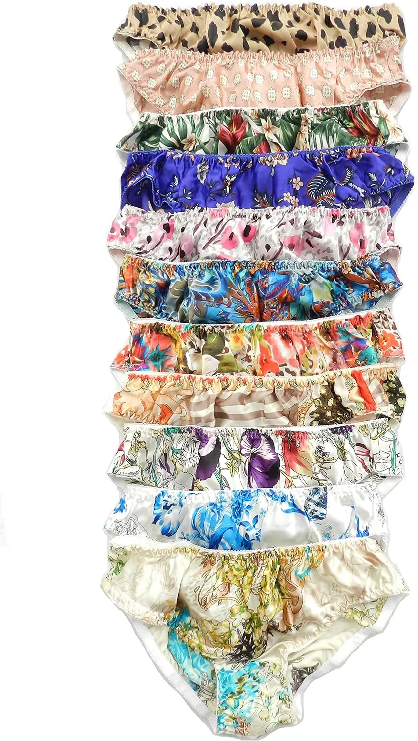 Womens Bikini Panties 100% Pure Silk Pattern 6 Pairs in One Economic Pack