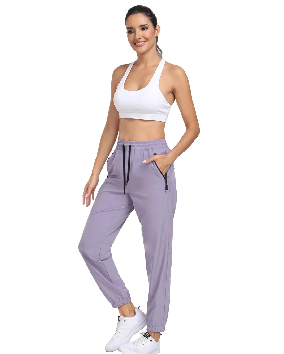 Women's Cargo Hiking Pants Lightweight Water-Resistant UPF 50  Quick Dry Elastic Waist Joggers with Zipper Pockets