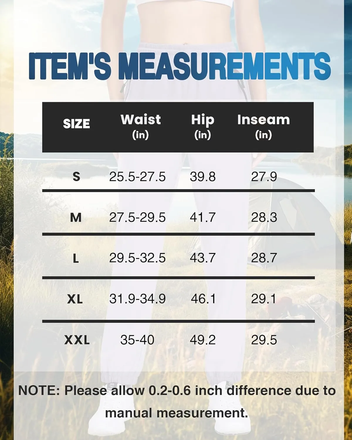 Women's Cargo Hiking Pants Lightweight Water-Resistant UPF 50  Quick Dry Elastic Waist Joggers with Zipper Pockets