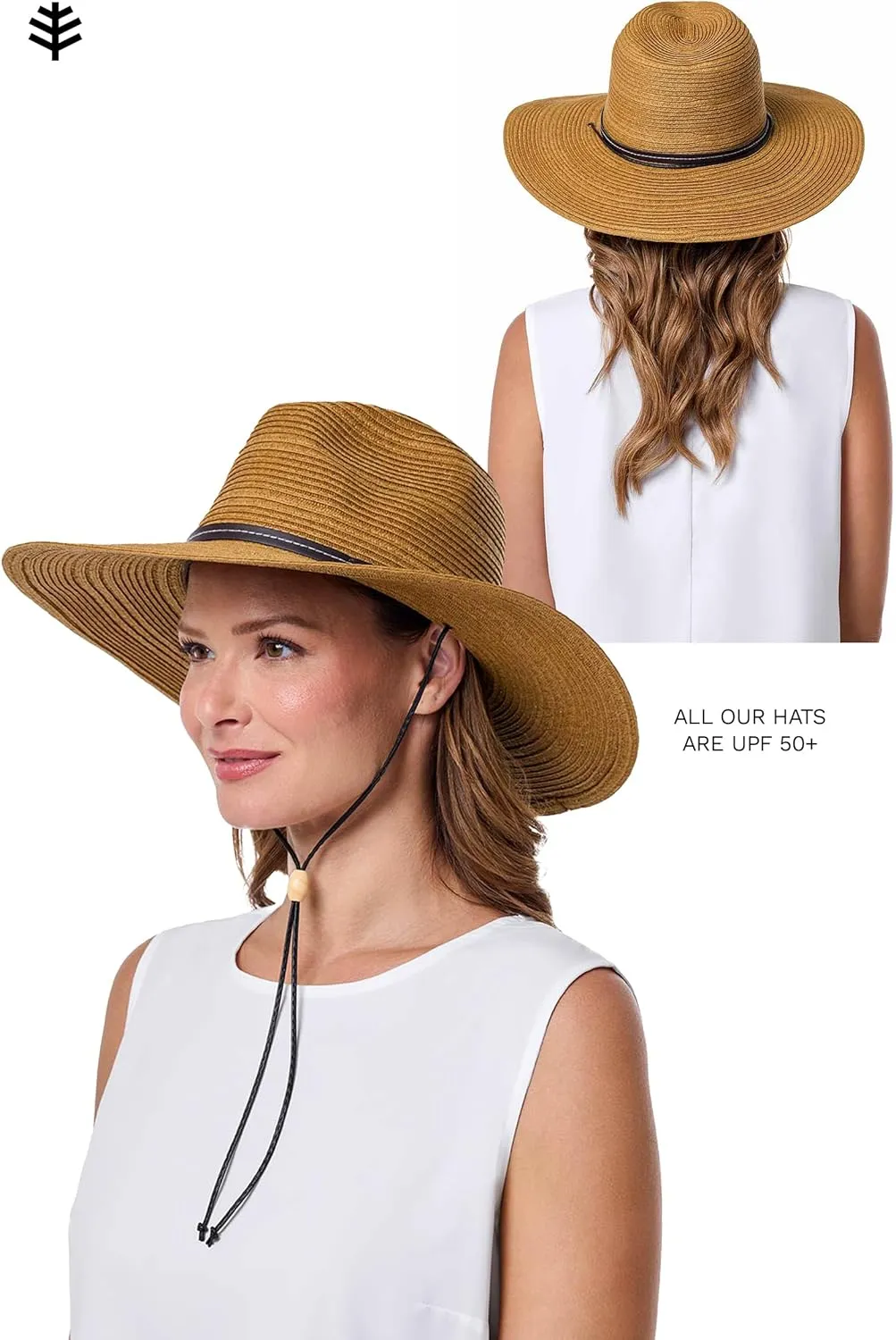Women's Sun Hat with Chin Cord - UPF 50  Sun Protection - Adjustable Crown > Small to Large Heads - Tempe in Tan (One Size)