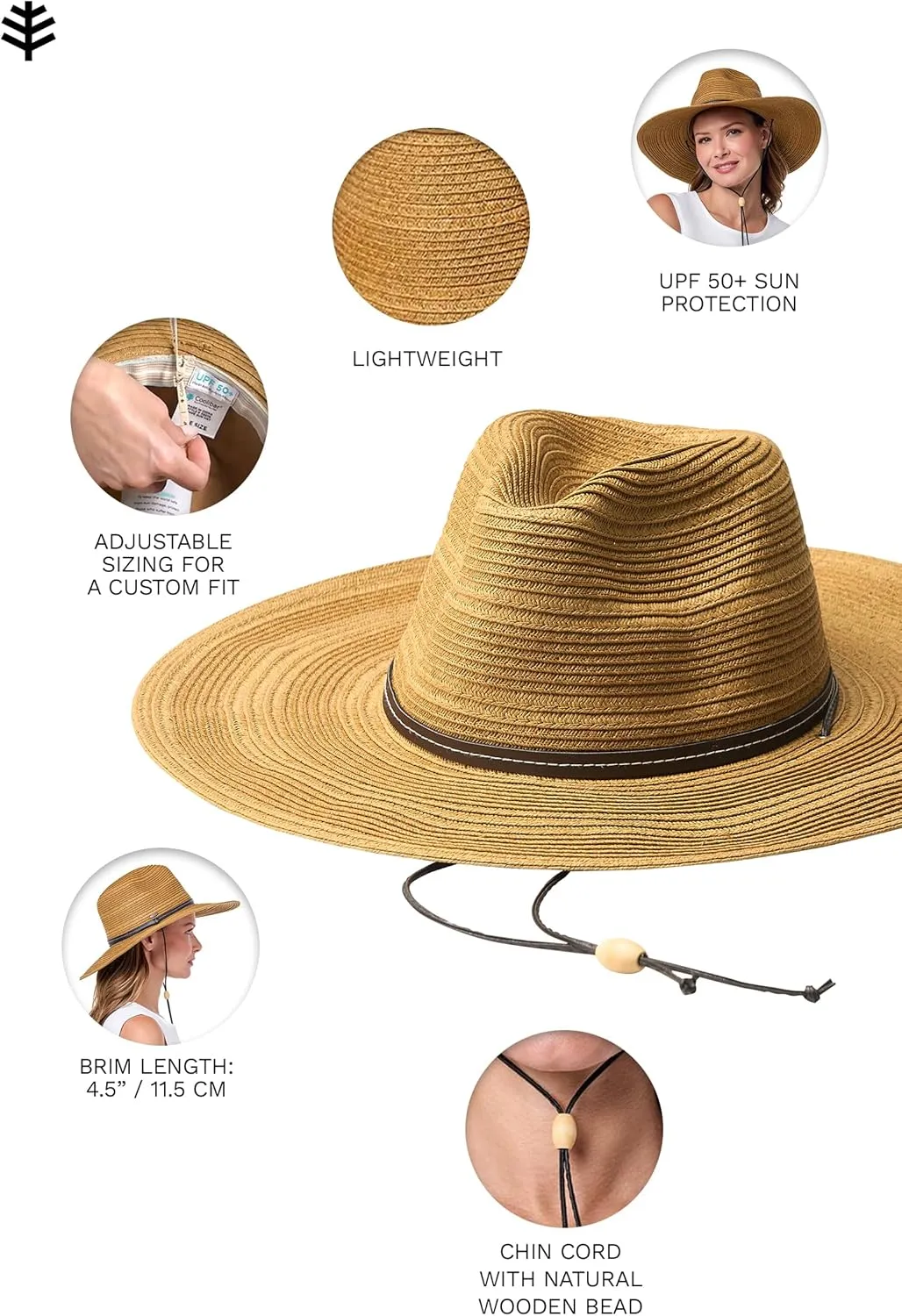 Women's Sun Hat with Chin Cord - UPF 50  Sun Protection - Adjustable Crown > Small to Large Heads - Tempe in Tan (One Size)