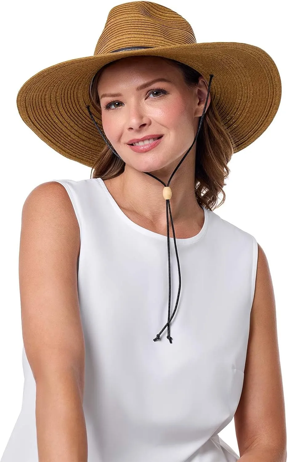 Women's Sun Hat with Chin Cord - UPF 50  Sun Protection - Adjustable Crown > Small to Large Heads - Tempe in Tan (One Size)