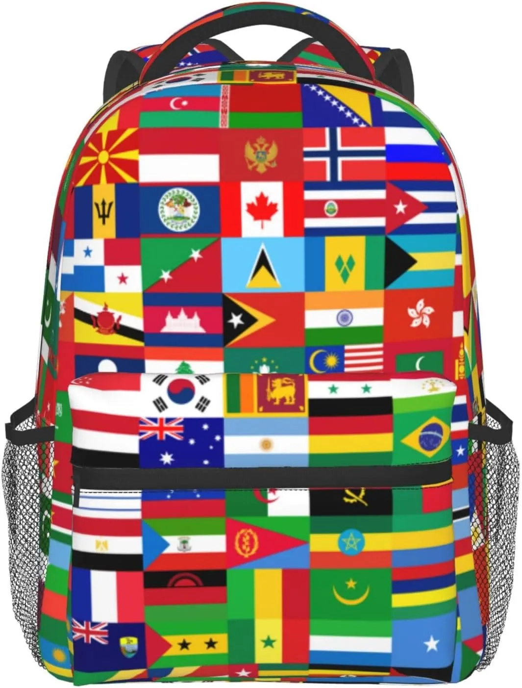 Worlds Flag Backpack With Adjustable Padded Shoulder Straps 17 Inch Daypacks For College Travel