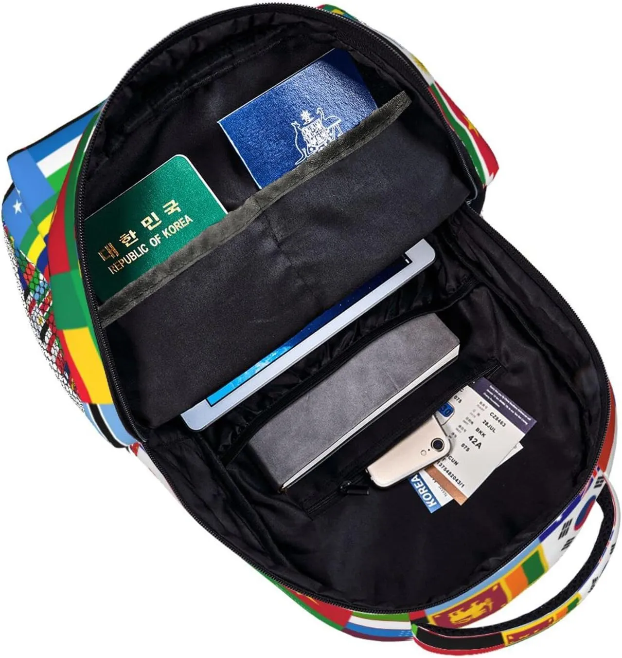 Worlds Flag Backpack With Adjustable Padded Shoulder Straps 17 Inch Daypacks For College Travel