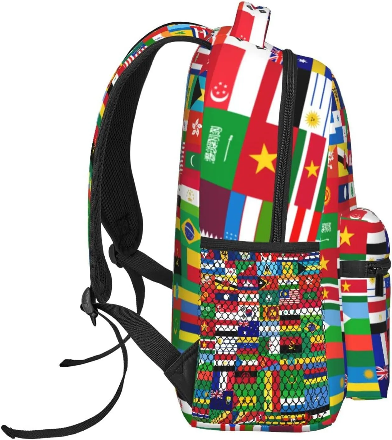 Worlds Flag Backpack With Adjustable Padded Shoulder Straps 17 Inch Daypacks For College Travel