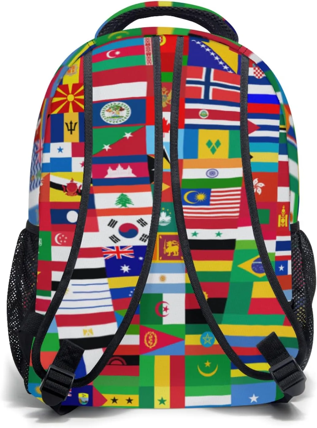 Worlds Flag Backpack With Adjustable Padded Shoulder Straps 17 Inch Daypacks For College Travel