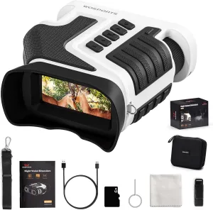 WOSPORTS 4K Night Vision Binoculars for Adults – 10X Optical & 8X Digital Zoom, 48MP Photo, 1300FT Infrared Range, Rechargeable 5000mAh Battery, IPX Waterproof, Ideal for Camping & Wildlife, White