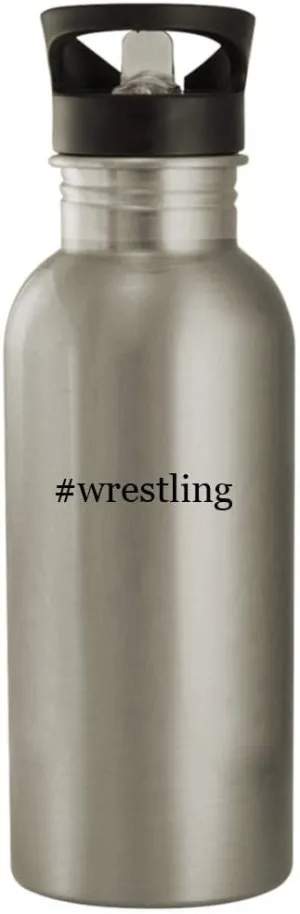 #wrestling - 20oz Stainless Steel Hashtag Outdoor Water Bottle, Silver