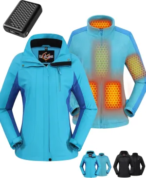 Wulcea 3-in-1 Graphene Heated Jacket For Women 12V 18400mAh Fast Charge With Large Capacity
