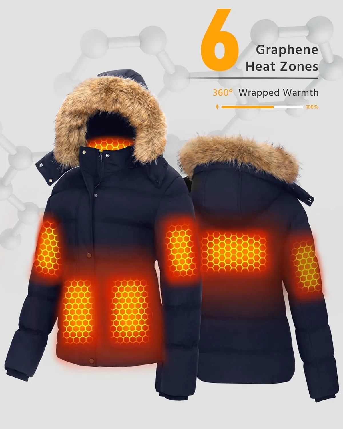 Wulcea Graphene Heated Jacket For Women 12V 18400mAh Fast Charge With Large Capacity