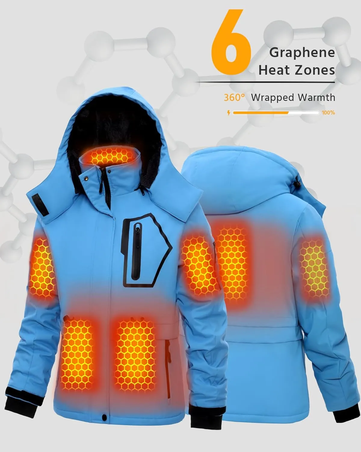 Wulcea Graphene Heated Jacket For Women 12V 18400mAh Fast Charge With Large Capacity