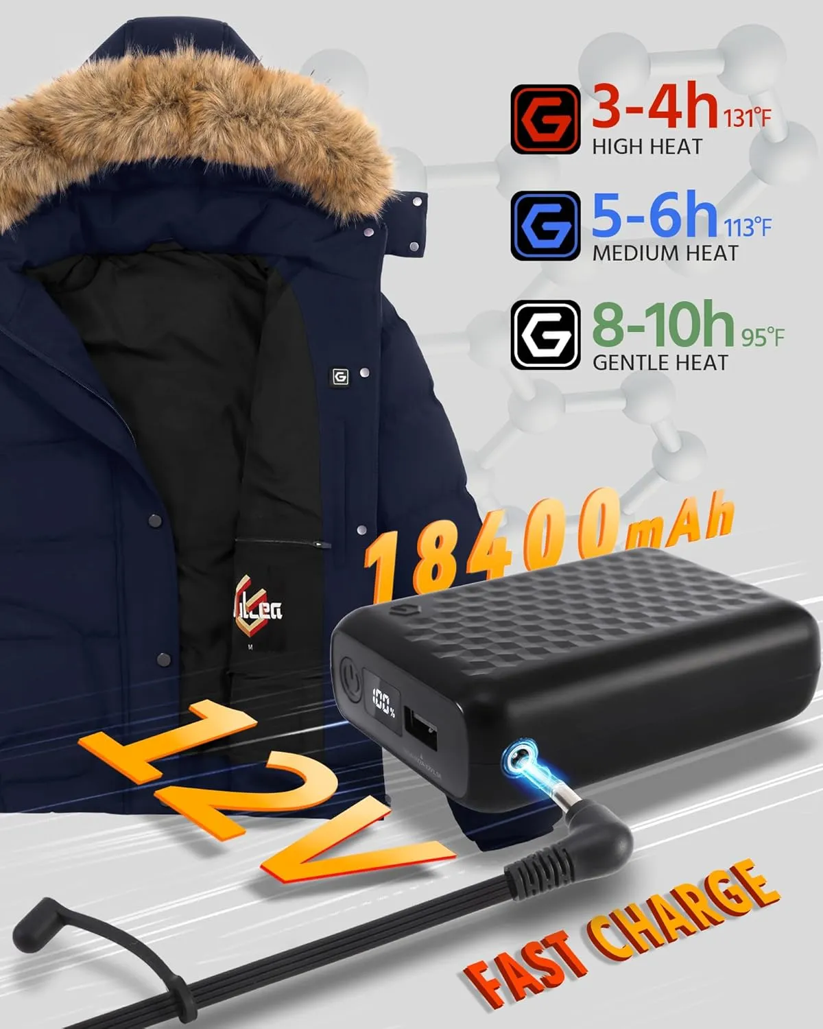 Wulcea Graphene Heated Jacket For Women 12V 18400mAh Fast Charge With Large Capacity