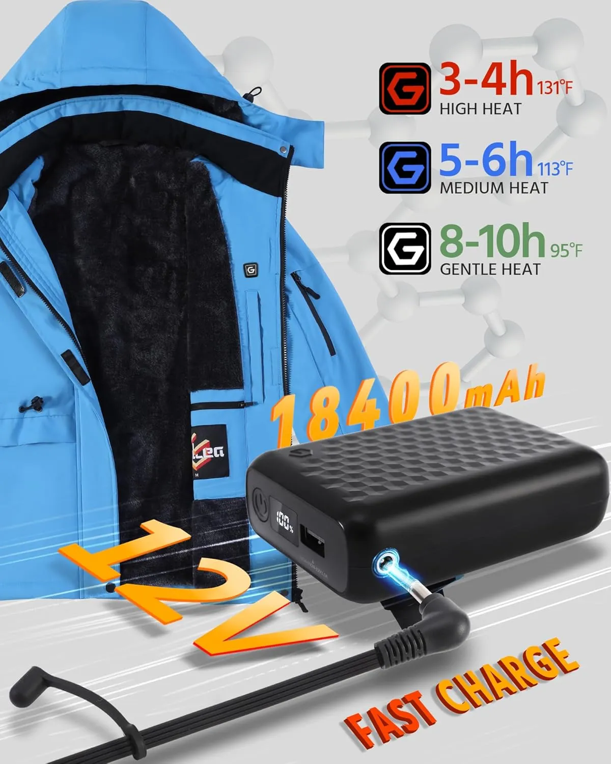 Wulcea Graphene Heated Jacket For Women 12V 18400mAh Fast Charge With Large Capacity