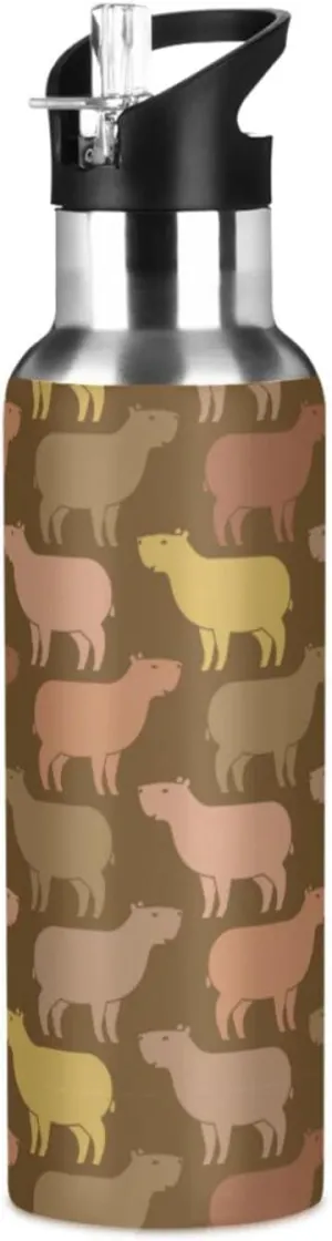 Wusikd Capybara Water Bottle with Straw Lid Double Wall Cute Thermos Bottle Vacuum Insulated Flask Stainless Steel Water Bottle for Gym Outdoor 20 OZ