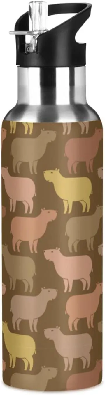 Wusikd Capybara Water Bottle with Straw Lid Double Wall Cute Thermos Bottle Vacuum Insulated Flask Stainless Steel Water Bottle for Gym Outdoor 20 OZ