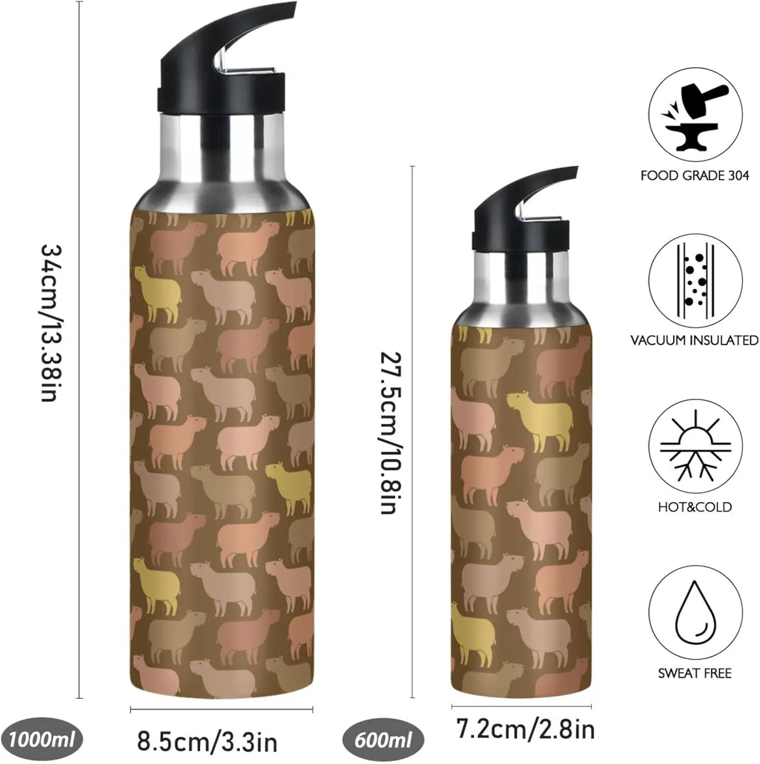 Wusikd Capybara Water Bottle with Straw Lid Double Wall Cute Thermos Bottle Vacuum Insulated Flask Stainless Steel Water Bottle for Gym Outdoor 20 OZ